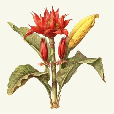 Clipart, vintage, watercolor, Banana Flower, botanical illustration, hand drawn, texture