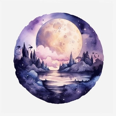 fantasy moon clipart circle on a white background, fantasy watercolor illustration, detailed, high res 8k