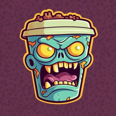 zombie coffee cup,sign, vector, basic,cuphead cartoon style, clip art, diecut sticker –v 4 –upbeta –q 2 –v 5 –s 750