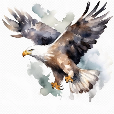 Watercolor white-headed eagle in flight png clipart