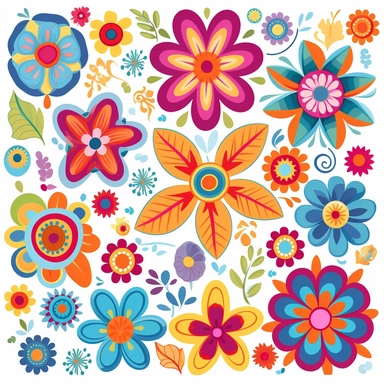 flower power clipart flat color white background
