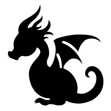 silhouette decal simple, black and white, cutout clipart, cute baby fire dragon,