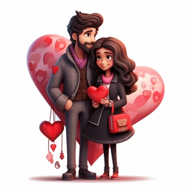 valentine's day, couple, latin, cute cartoon, 8k, detailed, clipart, white background