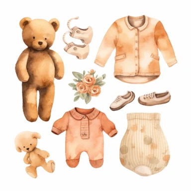 CLIPART, cute vintage watercolor baby clothes, newborn, nursery, maternity, texture