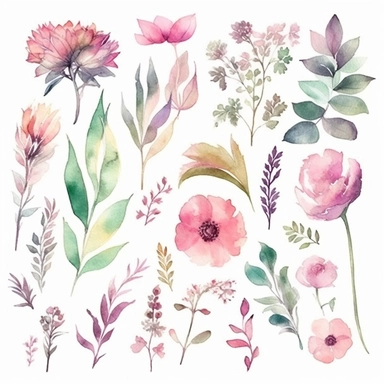 flowery watercolor clipart , flowery clipart , Pinki Clipart , Watercolor clipart , wedding clipart , Invitation clipart , Foliage clipart