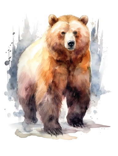 Bear Watercolor isolated on white background, Watercolor Clipart painting, high quality, HD, children's book illustrations, realistic lifelike figures, white background