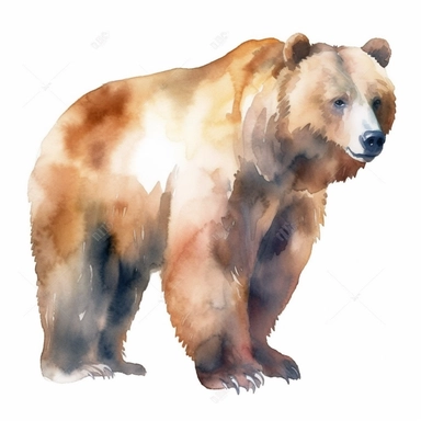 watercolor illustration, grizzly bear, realistic, clipart, high definition, white background