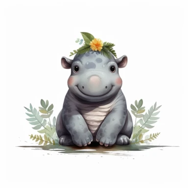 a baby hippo clipart with illustration, full body shot ,8k, style of Bohemian, style of Anna Süßbauer and Jon Klassen,vector, Vector, white background,Solid Background, Sharpness and clarity, masterpiece, trending on Artstation and Dribbble.