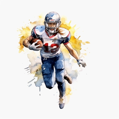 hyper detail, watercolour, women's american football american football player, white background, clipart
