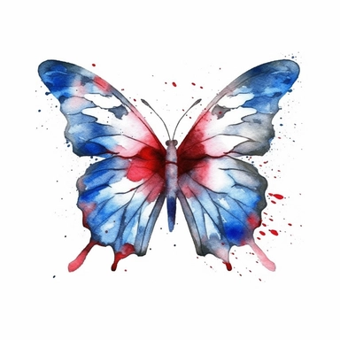 butterfly, red, white and blue watercolor clip art AR 3:2