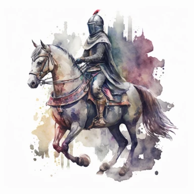 knight on a horse, watercolor clipart, transparent background, no text or logos or watermark
