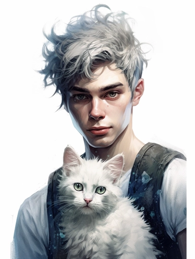 avatar character with a cat face, clipart png, realistic, digital painting, WHITE BACKGROUND, fantasy style, realistic, painting, watercolor, 8k, ultra details,