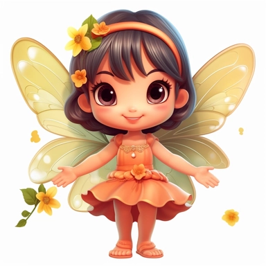 cartoon clipart funny style of the cutest asian fairy about 5 years old.