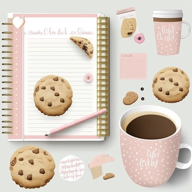 cookie clipart, to do list clipart, planner clipart, stationary, coffee cup, pink and white, c20, no words or letters, no numbers, V5