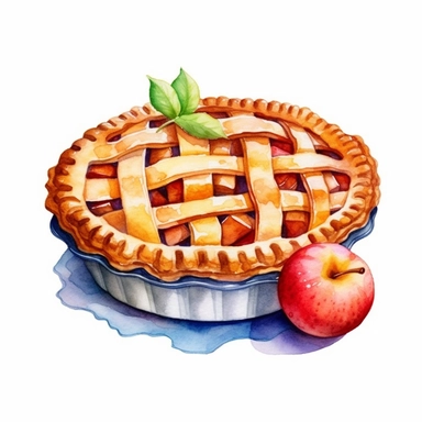 watercolor apple pie clipart, white background watercolor, handdrawn, detailed, realistic, white background