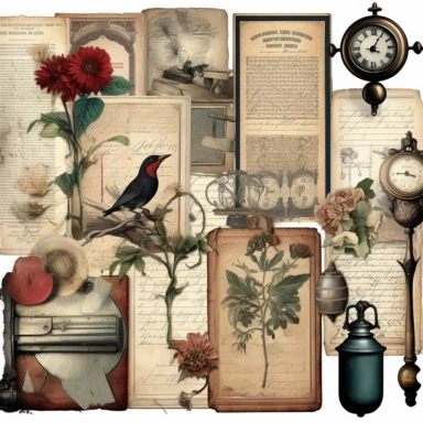 vintage Victorian Junk Journal kit clipart