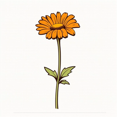 Clipart of a one cartoon daisie in a minimalist style, on a white background,