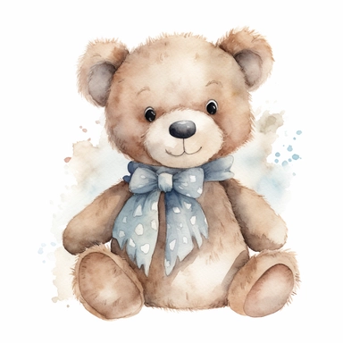 watercolor clipart cute and adorable teddy bear with a bib, vintage style