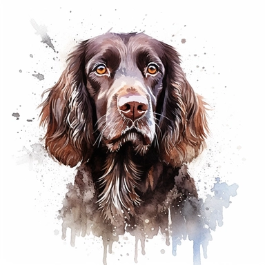 watercolor dog illustration of a pensive german longhair pointer, in the style of spray painted realism, detailed facial features, ferrania p30, dark bronze and silver, australian landscape, for clipart with white background