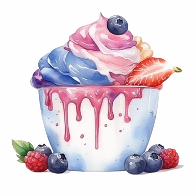 watercolor ice cream in a cup, very detailed, clipart, modern style, white background, 8k