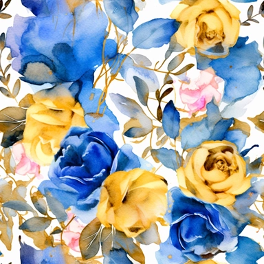 blue roses, vibrant colors, include pink and gold, spring vibe, 4k, professional sketch, water colors, clipart, solid background, Watercolor Floral Borders