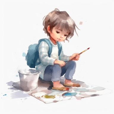 watercolor, education png Full body realistic cartoon in 32K UHD cute. 15 cm thick outline. Black color. There was no shadow on the ground. 8k with realistic watercolors and detailed illustrations. PNG clipart, transparent white background