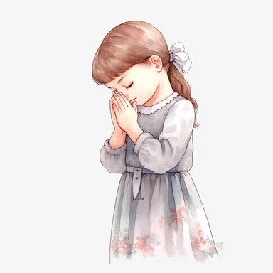Watercolor Prayer Prayer Hand png Full body realistic cartoon 32k UHD cute. 15 cm thick outline. Black color. There was no shadow on the ground. with realistic watercolors and detailed illustrations. Cartoon, PNG clipart, transparent white background