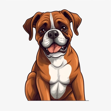 cute Dog Boxer, happy and smiling, bold line, clipart, sticker, white background, no shadow, 8k detail
