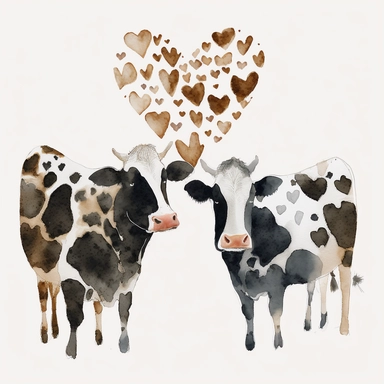 cow print hearts, Lilla Rogers agency, watercolor, fairytale, folkart, clipart, white background