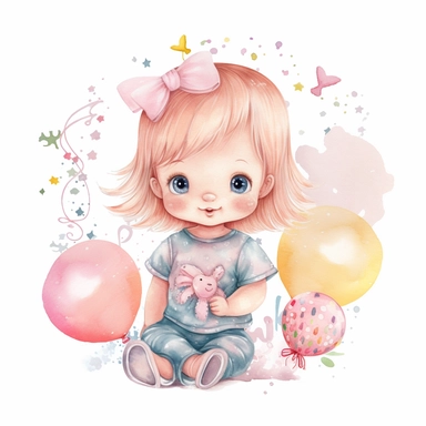 cute childish cartoon watercolor clipart for a baby for 1 year old - birthday mama sublimation png