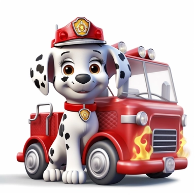 clipart of a cute dalmatian puppy driving a toy fire truck