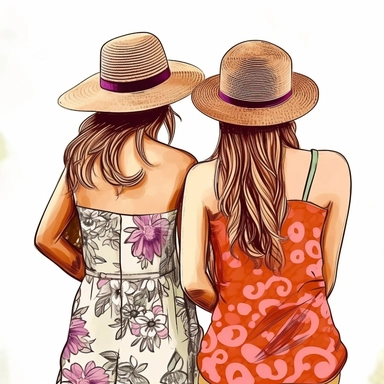 clipart of adult best friends, friends forever, back facing, fashionable, closeup
