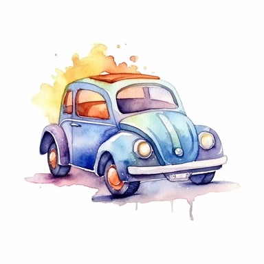 cute colorful car toy clipart, for childish cards, detail, illustration style, high solution, Watercolor, on the white background, hd