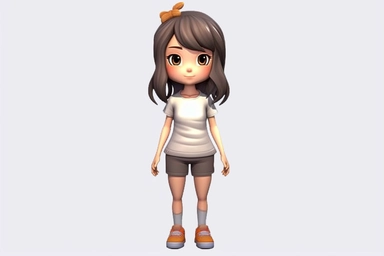 Front view of animated girl standing wearing t-shirt character design, full body, face drawing in top quality, high quality face drawing, clipart, full illustration, 4k, sharp focus, skin. Soft, symmetrical, detailed face, concept art, fairy tale style, C