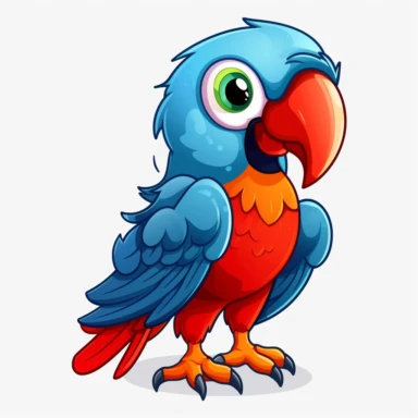 Funny parrot clipart, simple vector style, Cartoon style UHD, No background, 8k, vector
