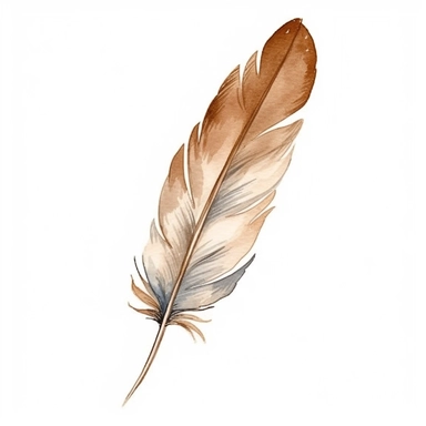 an aesthetic watercolor sticker of a feather pen. Watercolor. Clipart. Faded beige color palette. White background. Artistic illustration. Minimal. Hand-drawn.