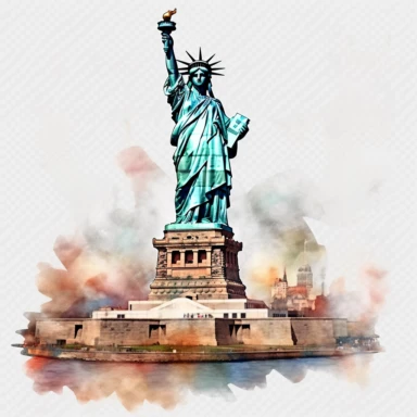 Statue of Liberty - New York City, USA, professional clipart, aquarelle, clean, neat