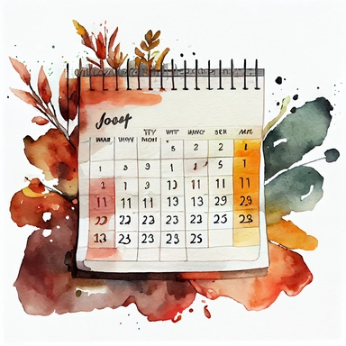 Watercolor clip art of a Calendar, isloated white background, no spils--upbeta