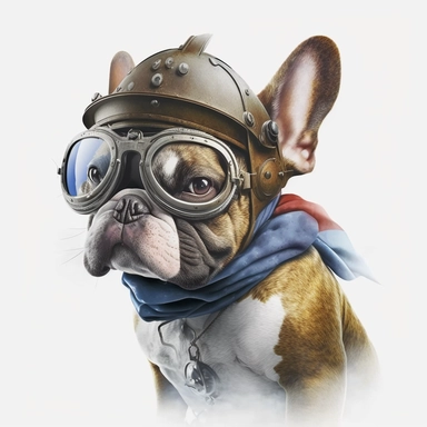french buldog with googles dress and a pilot hat, clipart, white background, no text