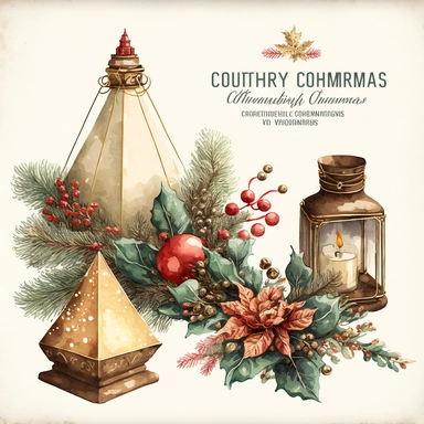 vintage christmas corner watercolor clipart
