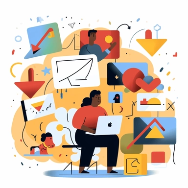 clipart for a google slide that communicates communication via email, slack, and project trackers