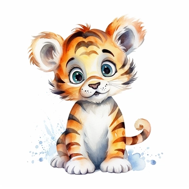 watercolour cute baby tiger. kids cartoon. clipart. white backgroun