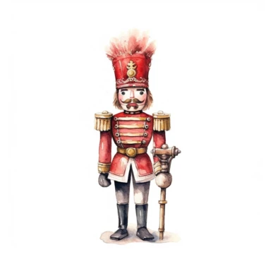 red nutcracker illustration soft watercolour high resolution white background clipart
