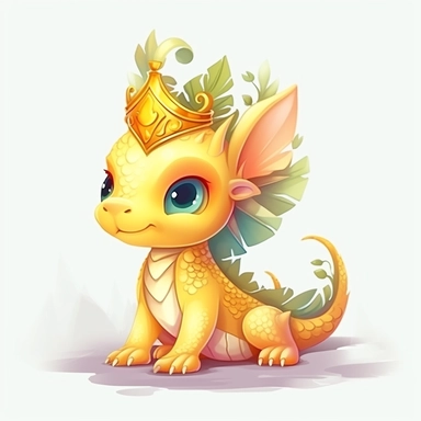 Cute dragon clipart, wearing a golden crown