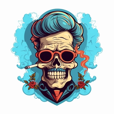 skull with a moustache and smoking a cigar, surrounded with electricity clipart