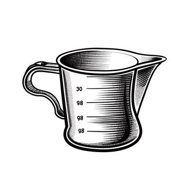 measuring cup, logo style, black and white, simple , white background, no shadows, clip art style