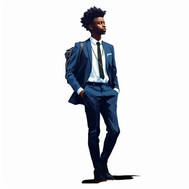 black boy in a navy blue suit, urban style clipart