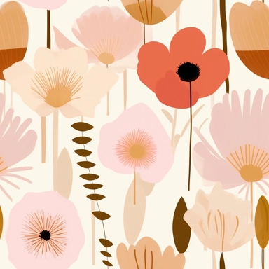light pink and light brown flower cliparts, in the style of victor pasmore, light orange and light pink, free brushwork, henri rousseau, stencils, mural-like compositions, elsa beskow, minimal art, simple, earth tone
