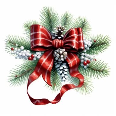 clipart with white background, pine boughs with pretty red bow, clearly defined separate image, high quality--ar3:4-no mockups, watermarks, numbers, writing, letters--q2--v5.1--s1000