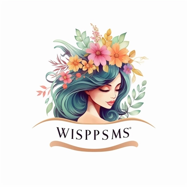 a vector logo design with text for a company called Whimsy Whisper, flowers, cute clipart supplier, watercolor , white background, adobe illustrator, watermark, 3d vector art, digital printing, 4k resolution